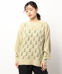 Samansa Mos2 blue | リーフ透かし編みニット(ニット/セーター)