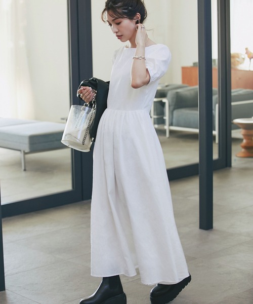 &. NOSTALGIA（アンドドットノスタルジア）の「《マシェリコラボ》パフスリーブコットンOP（ワンピース・レディース・ホワイト/ブラック・FREE）」の2枚目の写真