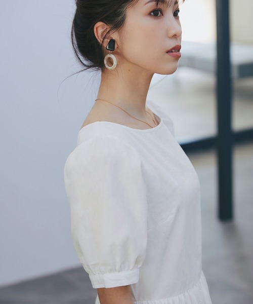 &. NOSTALGIA（アンドドットノスタルジア）の「《マシェリコラボ》パフスリーブコットンOP（ワンピース・レディース・ホワイト/ブラック・FREE）」の5枚目の写真