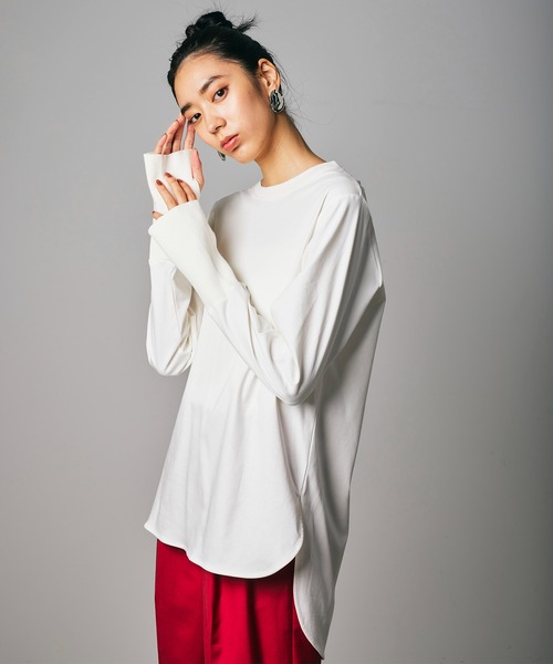 Limue(リミュ)の「ニットリブロングスリーブカットソー(Tシャツ/カットソー・レディース・ブラック/ホワイト・FREE)」の4枚目の写真