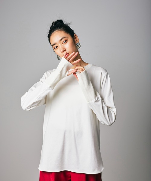 Limue(リミュ)の「ニットリブロングスリーブカットソー(Tシャツ/カットソー・レディース・ブラック/ホワイト・FREE)」の3枚目の写真
