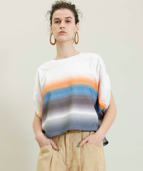 Johnbull（ジョンブル）の「スプレーボーダーポンチョTシャツ（Tシャツ/カットソー・レディース・ピンク/グリーン/ブルー・FREE）」の3枚目の写真