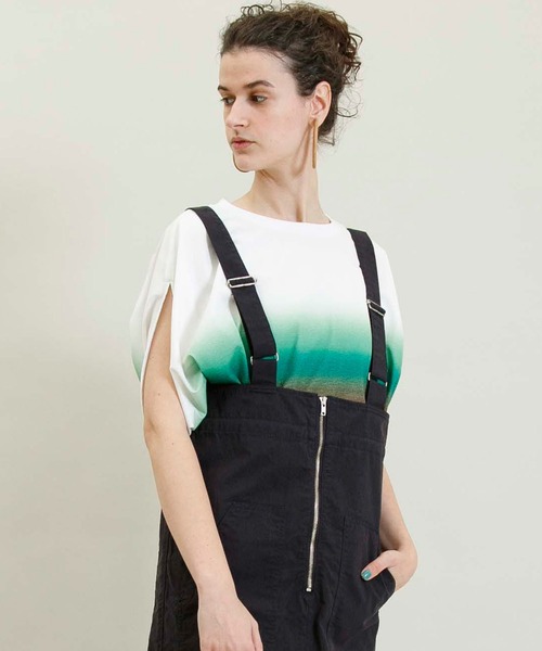 Johnbull（ジョンブル）の「スプレーボーダーポンチョTシャツ（Tシャツ/カットソー・レディース・ピンク/グリーン/ブルー・FREE）」の2枚目の写真