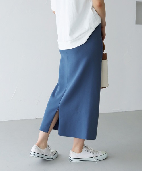 HER CLOSET（ハークローゼット）の「【shemoshelly】スウェットライクダンボールニットタイトスカート（スカート・レディース・ネイビー/オフホワイト/オレンジ/マスタード・M）」の3枚目の写真