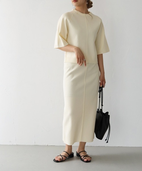 HER CLOSET（ハークローゼット）の「【shemoshelly】スウェットライクダンボールニットタイトスカート（スカート・レディース・ネイビー/オフホワイト/オレンジ/マスタード・M）」の10枚目の写真