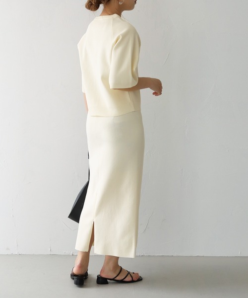 HER CLOSET（ハークローゼット）の「【shemoshelly】スウェットライクダンボールニットタイトスカート（スカート・レディース・ネイビー/オフホワイト/オレンジ/マスタード・M）」の12枚目の写真