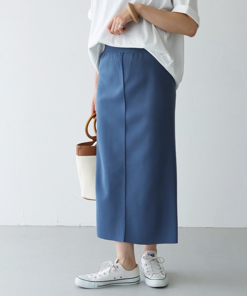 HER CLOSET（ハークローゼット）の「【shemoshelly】スウェットライクダンボールニットタイトスカート（スカート・レディース・ネイビー/オフホワイト/オレンジ/マスタード・M）」の13枚目の写真