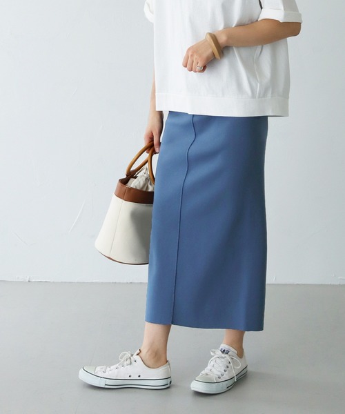 HER CLOSET（ハークローゼット）の「【shemoshelly】スウェットライクダンボールニットタイトスカート（スカート・レディース・ネイビー/オフホワイト/オレンジ/マスタード・M）」の15枚目の写真