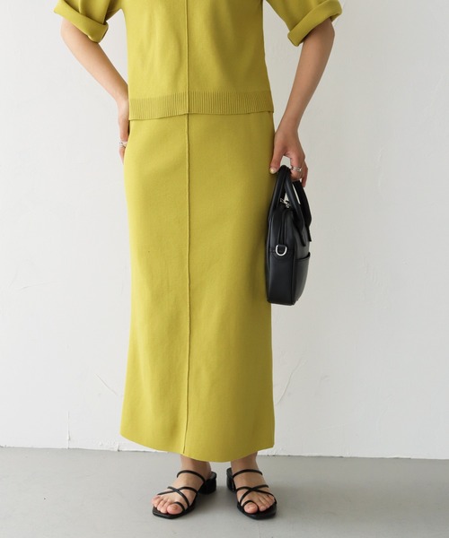 HER CLOSET（ハークローゼット）の「【shemoshelly】スウェットライクダンボールニットタイトスカート（スカート・レディース・ネイビー/オフホワイト/オレンジ/マスタード・M）」の21枚目の写真