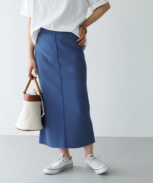 HER CLOSET（ハークローゼット）の「【shemoshelly】スウェットライクダンボールニットタイトスカート（スカート・レディース・ネイビー/オフホワイト/オレンジ/マスタード・M）」の14枚目の写真