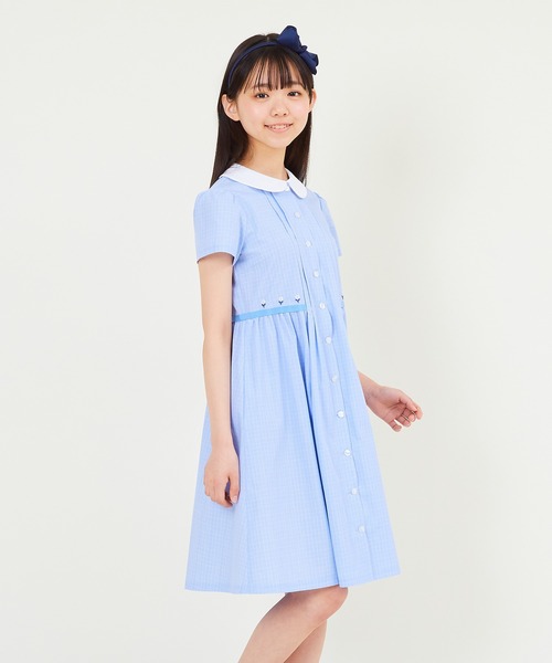 チェック柄お花刺しゅうワンピース(140～160cm)（ワンピース