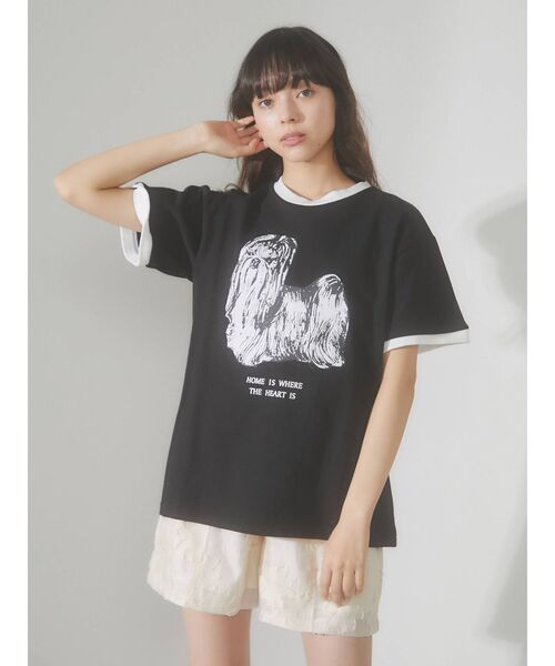 merry jenny（メリージェニー）の「リンガーterrier Tee（Tシャツ/カットソー・レディース・ブラック/オフホワイト・FREE）」の2枚目の写真
