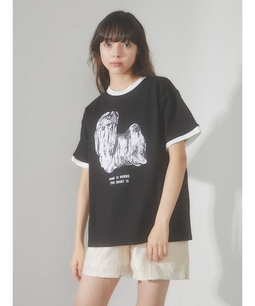 merry jenny（メリージェニー）の「リンガーterrier Tee（Tシャツ/カットソー・レディース・ブラック/オフホワイト・FREE）」の4枚目の写真