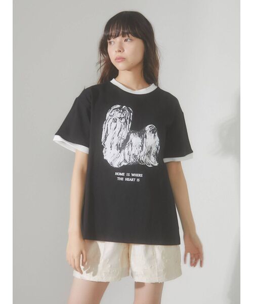 merry jenny（メリージェニー）の「リンガーterrier Tee（Tシャツ/カットソー・レディース・ブラック/オフホワイト・FREE）」の8枚目の写真