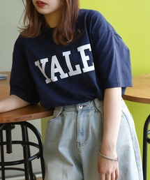 【YALE】 カレッジロゴ プリント ビッグシルエット 綿100 半袖 Tシャツ
