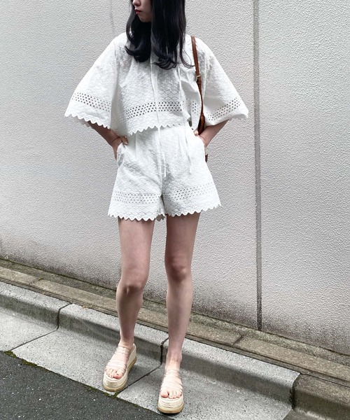 archives(アルシーヴ)の「【setup対応】カットワークショートパンツ(その他パンツ・レディース・ブラック/オフホワイト・MEDIUM)」の4枚目の写真