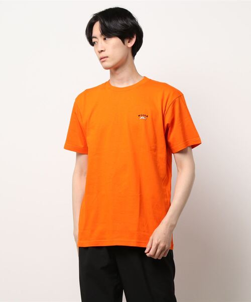 HOUSTON(ヒューストン)の「【HOUSTON】PRINT EMBROIDERY TEE (PIZZA)(Tシャツ/カットソー・メンズ・オレンジ/ホワイト・MEDIUM/LARGE/XX-LARGE/X-LARGE)」の2枚目の写真