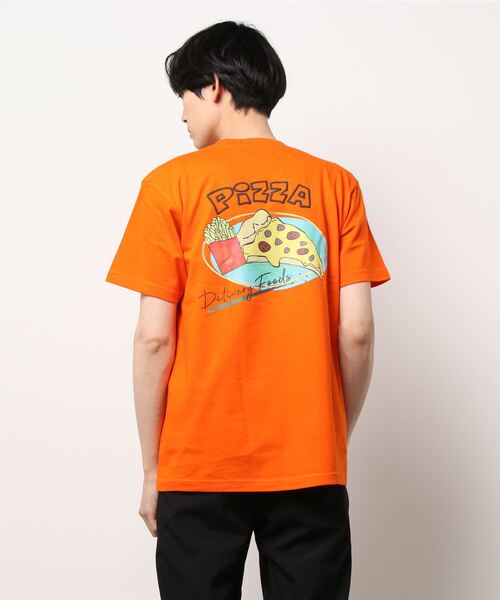 HOUSTON(ヒューストン)の「【HOUSTON】PRINT EMBROIDERY TEE (PIZZA)(Tシャツ/カットソー・メンズ・オレンジ/ホワイト・MEDIUM/LARGE/XX-LARGE/X-LARGE)」の4枚目の写真