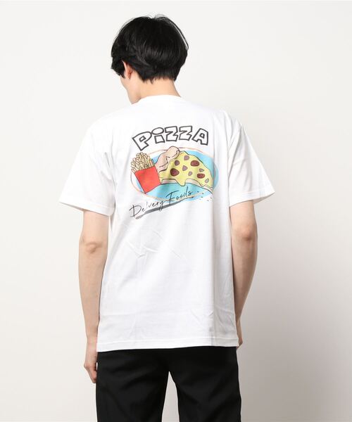 HOUSTON(ヒューストン)の「【HOUSTON】PRINT EMBROIDERY TEE (PIZZA)(Tシャツ/カットソー・メンズ・オレンジ/ホワイト・MEDIUM/LARGE/XX-LARGE/X-LARGE)」の3枚目の写真
