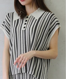 Per sist ence（パーシエンス）の「Per sist ence/パーシエンス　麻タッチ12Gカラーストライプ　ポロニット（ポロシャツ）」