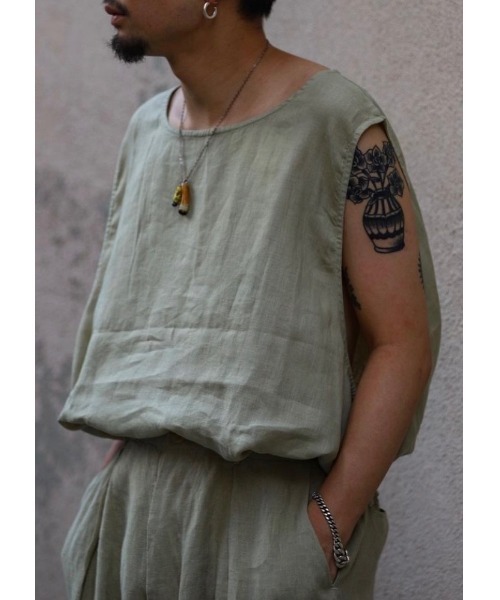 Badhiya(バディ―ヤ)の「Nosleeve pullover-linen(タンクトップ・メンズ・ブラック/グレー/グリーン・FREE)」の22枚目の写真