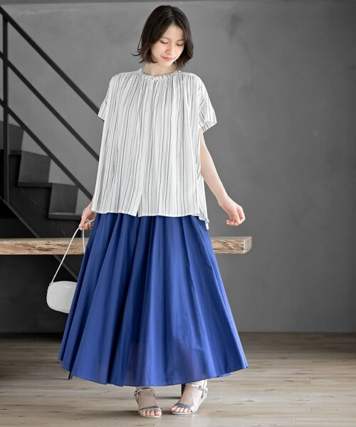 rps（アールピーエス）の「レーヨンバンドカラーギャザーブラウス（シャツ/ブラウス・レディース・ブラック/ダークグリーン/オフホワイト/ブルー/アイボリー/ホワイト系その他4/ホワイト系その他2・M/フリー）」の20枚目の写真