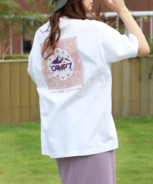 CAMP7（キャンプセブン）の「【CAMP7】バンダナプリントＴシャツ（Tシャツ/カットソー・レディース・ホワイト/ブラック/オレンジ・M/L）」の2枚目の写真