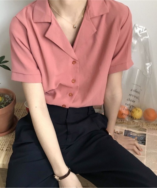 MAISON BREEZE（メゾンブリーズ）の「【MAISON BREEZE】2WAYオープンカラー半袖シャツ SCCH140（シャツ/ブラウス・レディース・ホワイト/ピンク/アイボリー・3/4）」の3枚目の写真