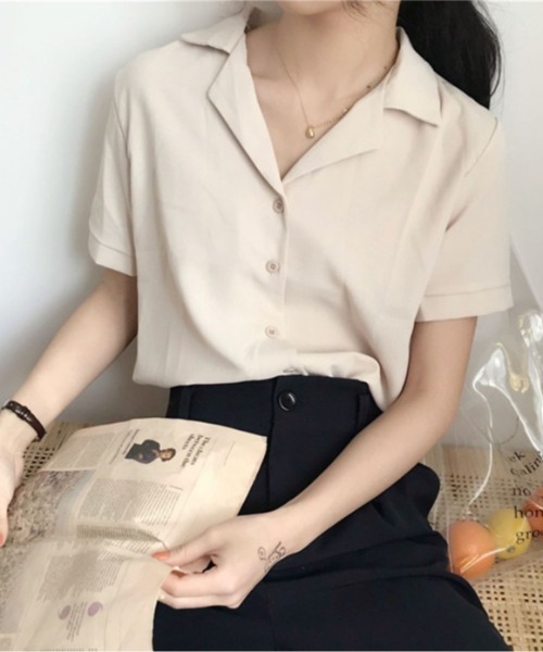 MAISON BREEZE（メゾンブリーズ）の「【MAISON BREEZE】2WAYオープンカラー半袖シャツ SCCH140（シャツ/ブラウス・レディース・ホワイト/ピンク/アイボリー・3/4）」の2枚目の写真