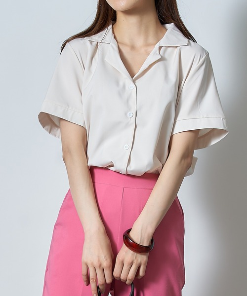 MAISON BREEZE（メゾンブリーズ）の「【MAISON BREEZE】2WAYオープンカラー半袖シャツ SCCH140（シャツ/ブラウス・レディース・ホワイト/ピンク/アイボリー・3/4）」の8枚目の写真