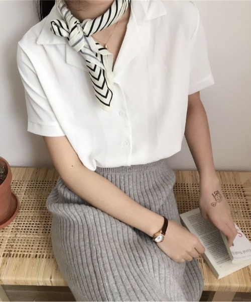 MAISON BREEZE（メゾンブリーズ）の「【MAISON BREEZE】2WAYオープンカラー半袖シャツ SCCH140（シャツ/ブラウス・レディース・ホワイト/ピンク/アイボリー・3/4）」の6枚目の写真