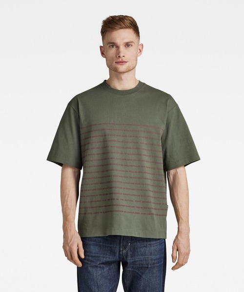 G-STAR（ジースター）の「TEXT STRIPE BOXY T-SHIRT/ストライプ/ロゴT/オーバーサイズ（Tシャツ/カットソー・メンズ・ベージュ/ライトグリーン/ダークブラック・SMALL/MEDIUM/LARGE/X-LARGE/X-SMALL/XX-LARGE）」の3枚目の写真