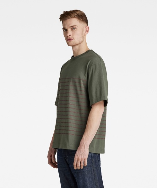 G-STAR（ジースター）の「TEXT STRIPE BOXY T-SHIRT/ストライプ/ロゴT/オーバーサイズ（Tシャツ/カットソー・メンズ・ベージュ/ライトグリーン/ダークブラック・SMALL/MEDIUM/LARGE/X-LARGE/X-SMALL/XX-LARGE）」の10枚目の写真