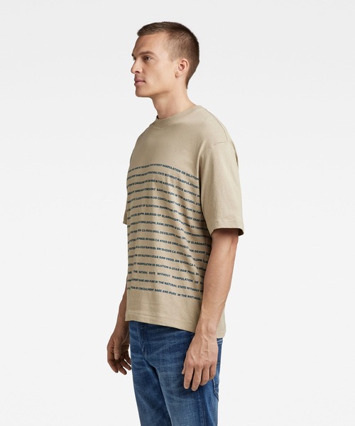 G-STAR（ジースター）の「TEXT STRIPE BOXY T-SHIRT/ストライプ/ロゴT/オーバーサイズ（Tシャツ/カットソー・メンズ・ベージュ/ライトグリーン/ダークブラック・SMALL/MEDIUM/LARGE/X-LARGE/X-SMALL/XX-LARGE）」の7枚目の写真