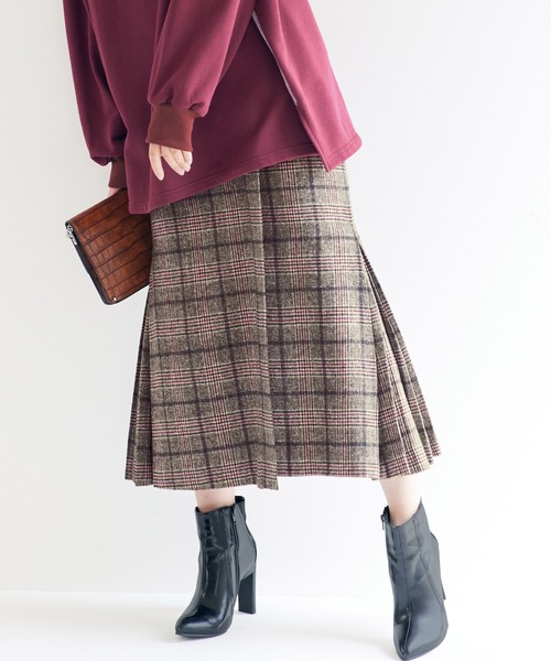 RANAN（ラナン）の「チェック柄サイドプリーツスカート（スカート・レディース・ブラウン/ブラック・M/LL/L）」の2枚目の写真