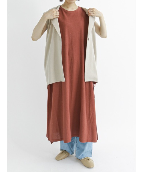 Samansa Mos2 blue（サマンサモスモスブルー）の「肩タックサイドスリットワンピース（ワンピース・レディース・レッド/カーキ/ブラック・ﾌﾘ-）」の7枚目の写真