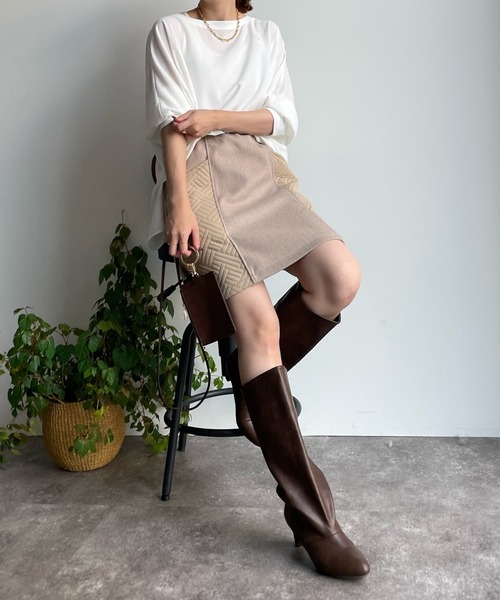 DouDou（ドゥドゥ）の「キルト切替メルトンミニスカート（スカート・レディース・ブラック/ベージュ/モカ・FREE）」の9枚目の写真