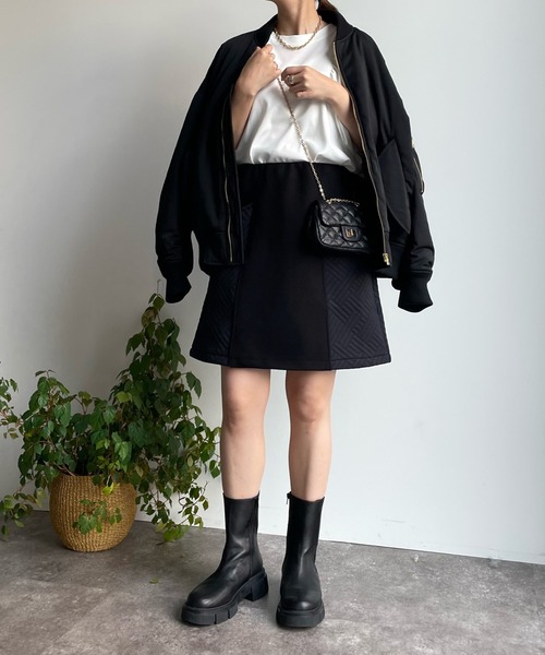 DouDou（ドゥドゥ）の「キルト切替メルトンミニスカート（スカート・レディース・ブラック/ベージュ/モカ・FREE）」の15枚目の写真