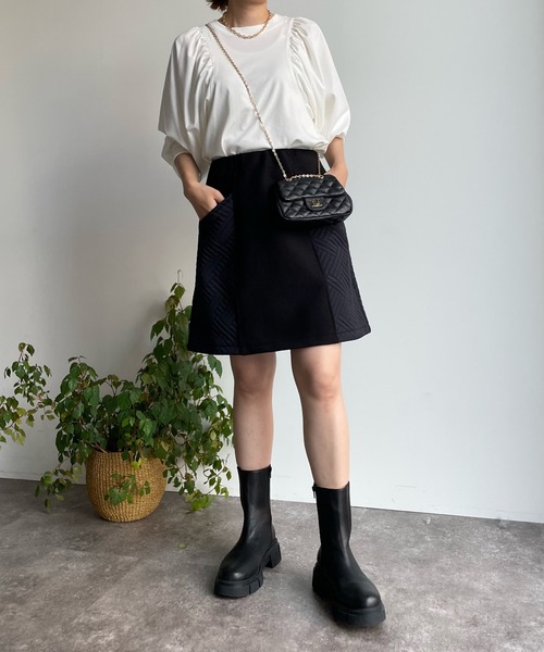 DouDou（ドゥドゥ）の「キルト切替メルトンミニスカート（スカート・レディース・ブラック/ベージュ/モカ・FREE）」の11枚目の写真