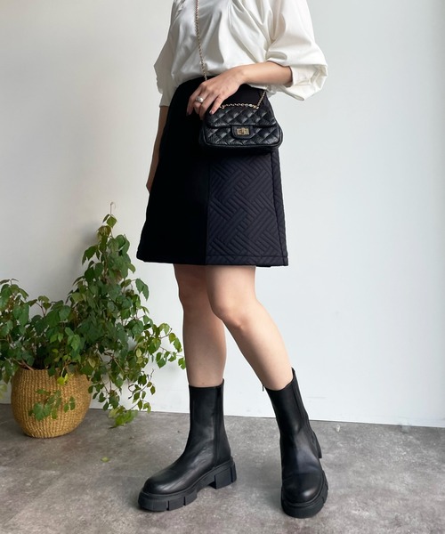 DouDou（ドゥドゥ）の「キルト切替メルトンミニスカート（スカート・レディース・ブラック/ベージュ/モカ・FREE）」の16枚目の写真