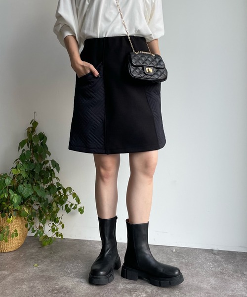 DouDou（ドゥドゥ）の「キルト切替メルトンミニスカート（スカート・レディース・ブラック/ベージュ/モカ・FREE）」の20枚目の写真