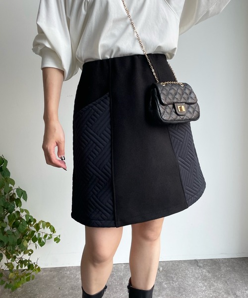 DouDou（ドゥドゥ）の「キルト切替メルトンミニスカート（スカート・レディース・ブラック/ベージュ/モカ・FREE）」の12枚目の写真