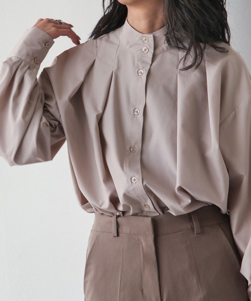 Chillfar（チルファー）の「スタンドカラータックブラウス（シャツ/ブラウス・レディース・ホワイト/ブラック/グレイッシュベージュ/カーキ系・FREE）」の4枚目の写真