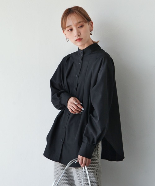 Chillfar（チルファー）の「スタンドカラータックブラウス（シャツ/ブラウス・レディース・ホワイト/ブラック/グレイッシュベージュ/カーキ系・FREE）」の3枚目の写真