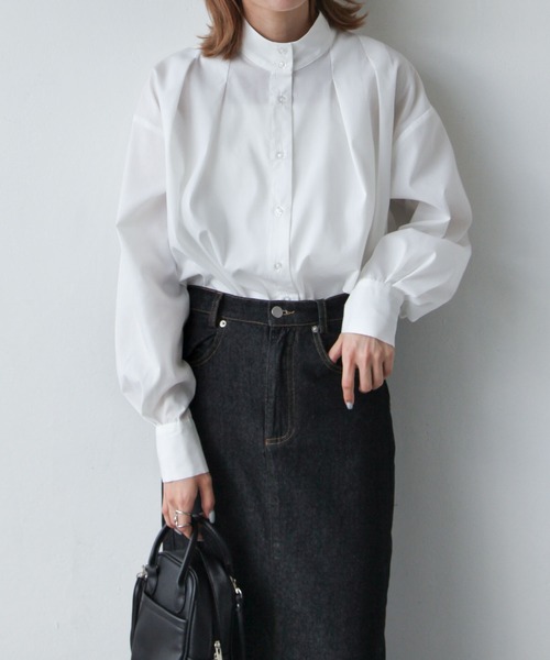 Chillfar（チルファー）の「スタンドカラータックブラウス（シャツ/ブラウス・レディース・ホワイト/ブラック/グレイッシュベージュ/カーキ系・FREE）」の5枚目の写真