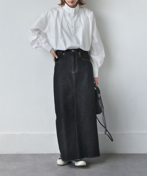 Chillfar（チルファー）の「スタンドカラータックブラウス（シャツ/ブラウス・レディース・ホワイト/ブラック/グレイッシュベージュ/カーキ系・FREE）」の8枚目の写真