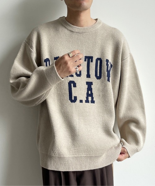 CPCM（シーピーシーエム）の「カレッジロゴクルーネックニット（ニット/セーター・メンズ・ベージュ/サックスブルー/マスタード・MEDIUM/LARGE）」の8枚目の写真