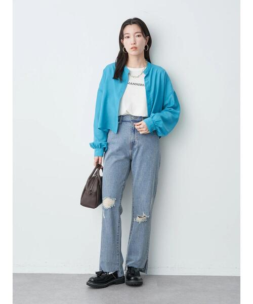 earth music&ecology（アースミュージックアンドエコロジー）の「クロップドボックスシャツ（シャツ/ブラウス・レディース・ブラック/オフホワイト/ピンク/ブルー・FREE）」の20枚目の写真