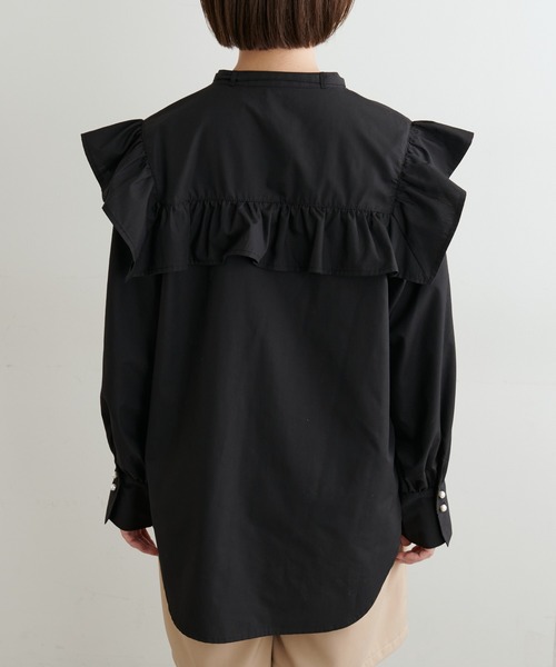 no775フリル黒リボンヨークギャザーブラウス　リネンブラウス　オフホワイト no775フリル黒リボンヨークギャザーブラウスリネンブラウスオフ