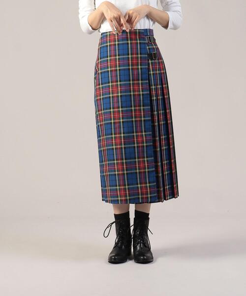 To b. by agnes b.（トゥービーバイアニエスベー）の「WT15 JUPE タータンチェックキルトミディスカート（スカート・レディース・ブルー・40/38/36）」の4枚目の写真